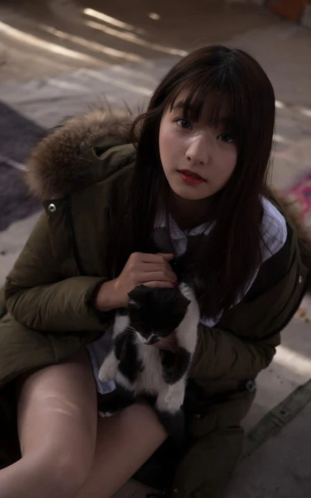 沙漠木屋中取暖的美萌匀称气质少女，给你最真实的怦然心动