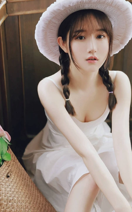 清甜又气质的美丽双麻花辫白裙女孩，静享美好的青春时光