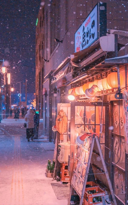 唯美的冬季城市街景，白雪皑皑很美的手机壁纸