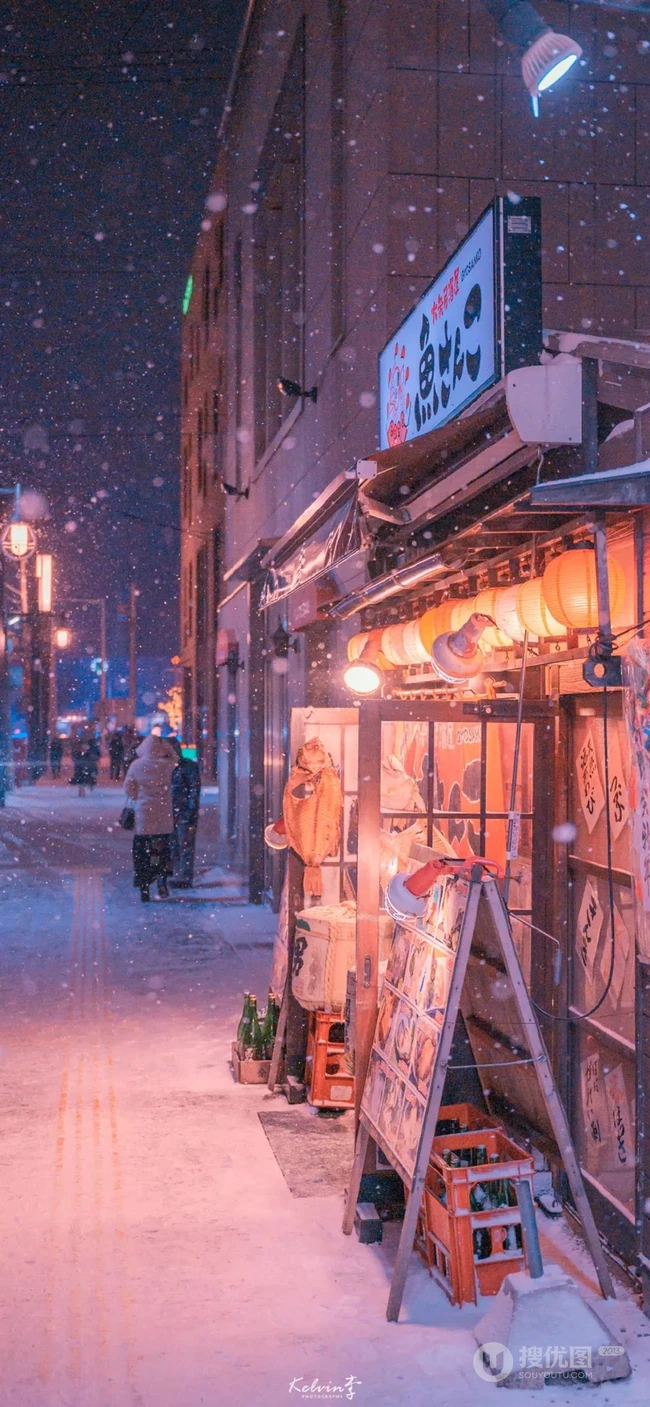 唯美的冬季城市街景，白雪皑皑很美的手机壁纸