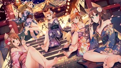 色彩缤纷，日本和服风动漫少女炫酷桌面背景
