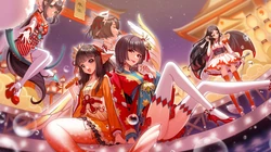 色彩缤纷，日本和服风动漫少女炫酷桌面背景