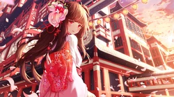 色彩缤纷，日本和服风动漫少女炫酷桌面背景
