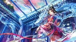 色彩缤纷，日本和服风动漫少女炫酷桌面背景