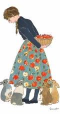 少女和兔子，爱兔成痴的日本插画家森山標子清新插画图片