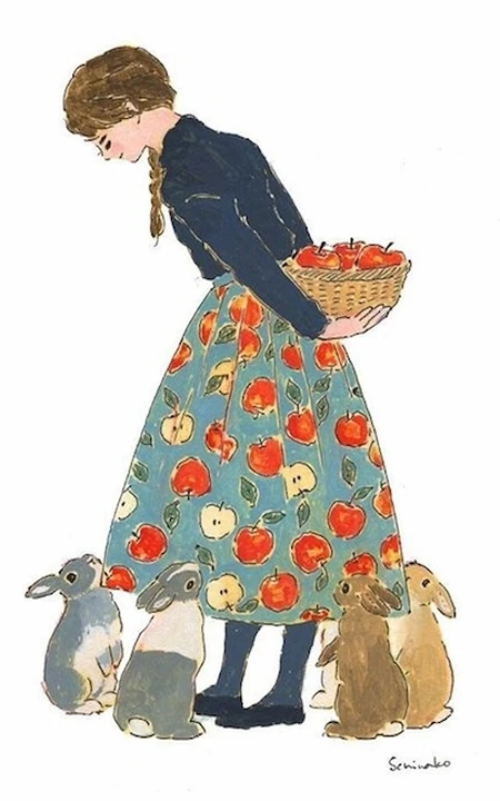 少女和兔子，爱兔成痴的日本插画家森山標子清新插画图片