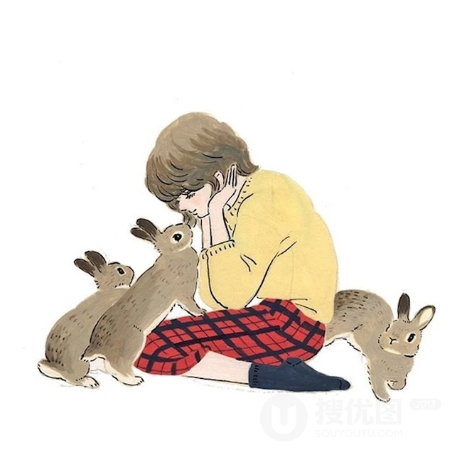 少女和兔子，爱兔成痴的日本插画家森山標子清新插画图片
