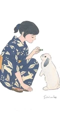 少女和兔子，爱兔成痴的日本插画家森山標子清新插画图片