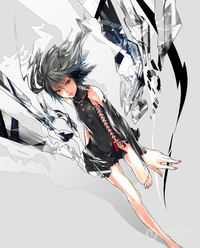 现代感和机械科幻感十足的贫乳线条大长腿二次元女生战士图片集