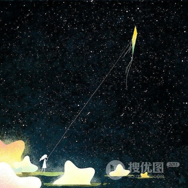 以月亮为主题为背景的暖系童话般唯美插画图片