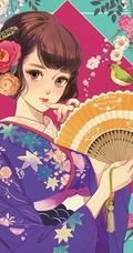 和服动漫女生图片，黄昏中总有不变的等候