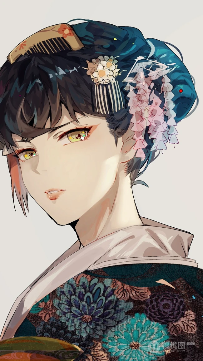 和服动漫女生图片，黄昏中总有不变的等候
