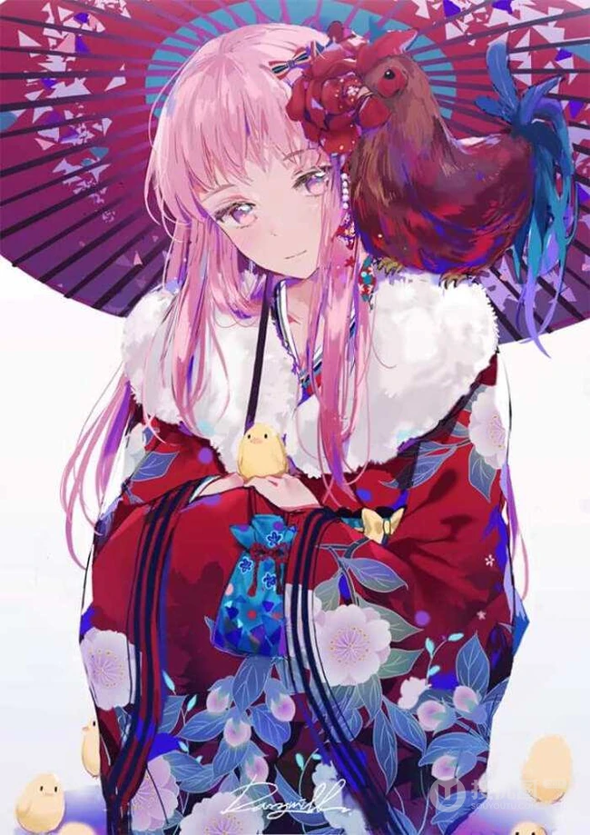 和服动漫女生图片，黄昏中总有不变的等候