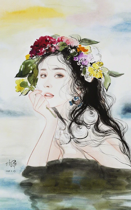 画中的杨幂，艺术手绘加时装服饰，杨幂《瑞丽伊人风尚》4月封面图片