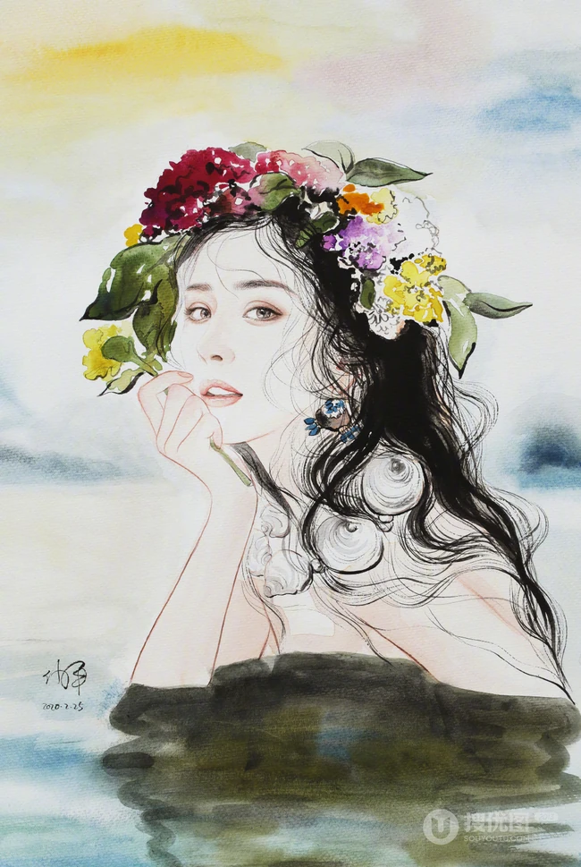 画中的杨幂，艺术手绘加时装服饰，杨幂《瑞丽伊人风尚》4月封面图片