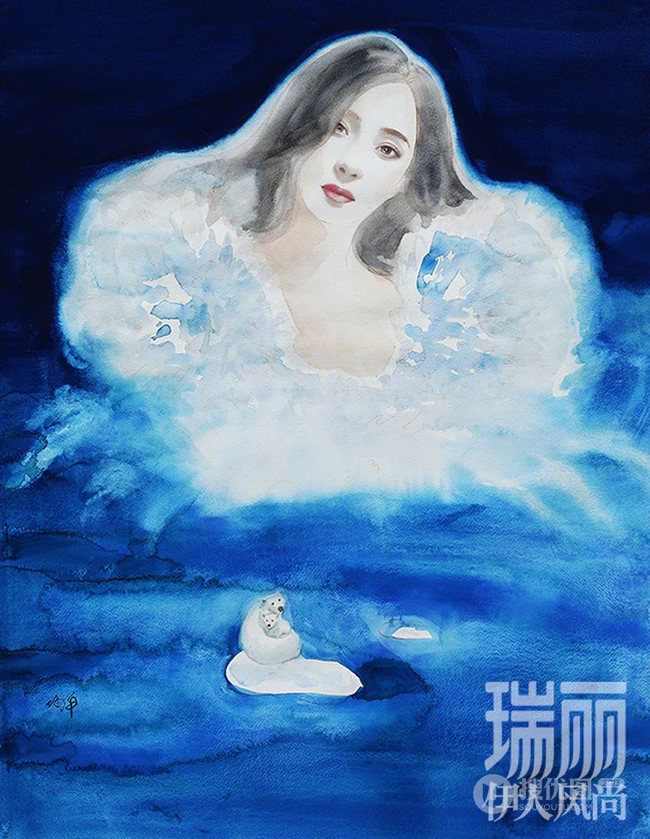 画中的杨幂，艺术手绘加时装服饰，杨幂《瑞丽伊人风尚》4月封面图片