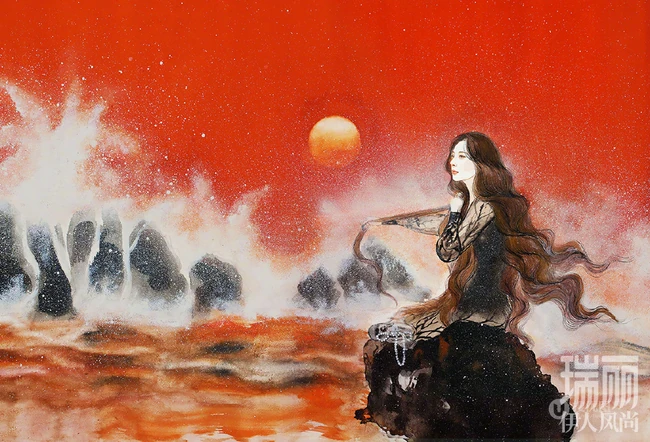 画中的杨幂，艺术手绘加时装服饰，杨幂《瑞丽伊人风尚》4月封面图片