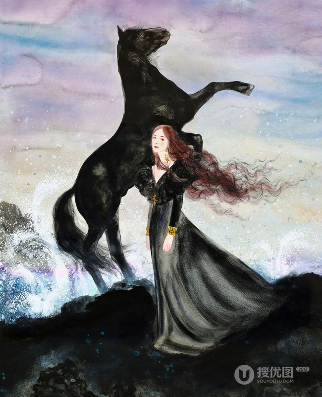 画中的杨幂，艺术手绘加时装服饰，杨幂《瑞丽伊人风尚》4月封面图片