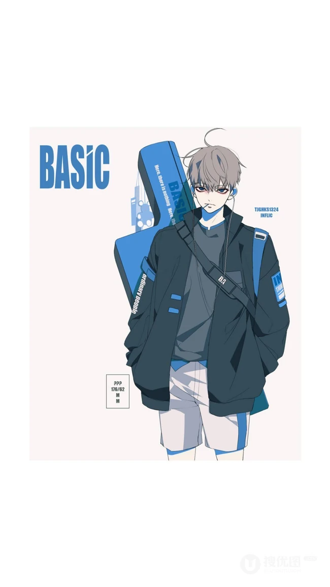 蓝黑线条手绘动漫男生创意手机背景图片4月20日
