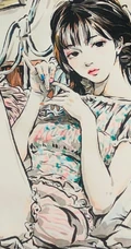 可做头像的手绘动漫少女，可爱气质线条感女孩慵懒插画图片