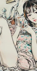 可做头像的手绘动漫少女，可爱气质线条感女孩慵懒插画图片
