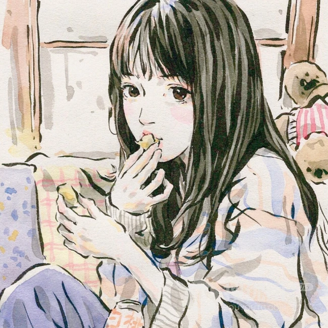 可做头像的手绘动漫少女，可爱气质线条感女孩慵懒插画图片