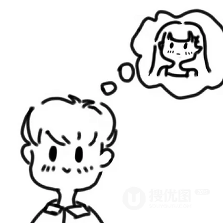 搞笑的八戒看嫦娥，手绘线条简约男生想女生的头像，冷门不重复