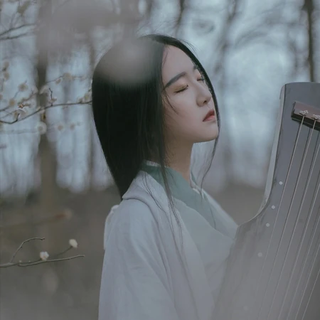 手抱古筝的汉服书香气女生头像图片