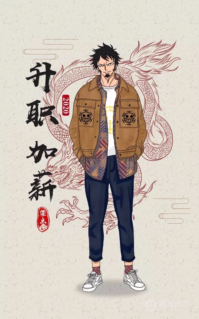 2020中国风龙背景海贼王开运发财文字手机壁纸