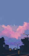黄昏城市的上空，傍晚天空的弯月高清手机壁纸