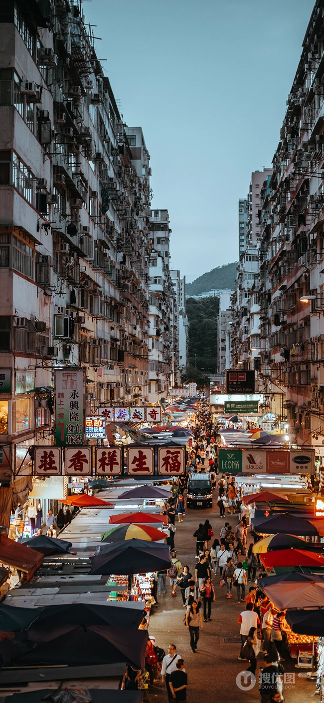 繁华的香港夜市，法国埃菲尔铁塔手机壁纸