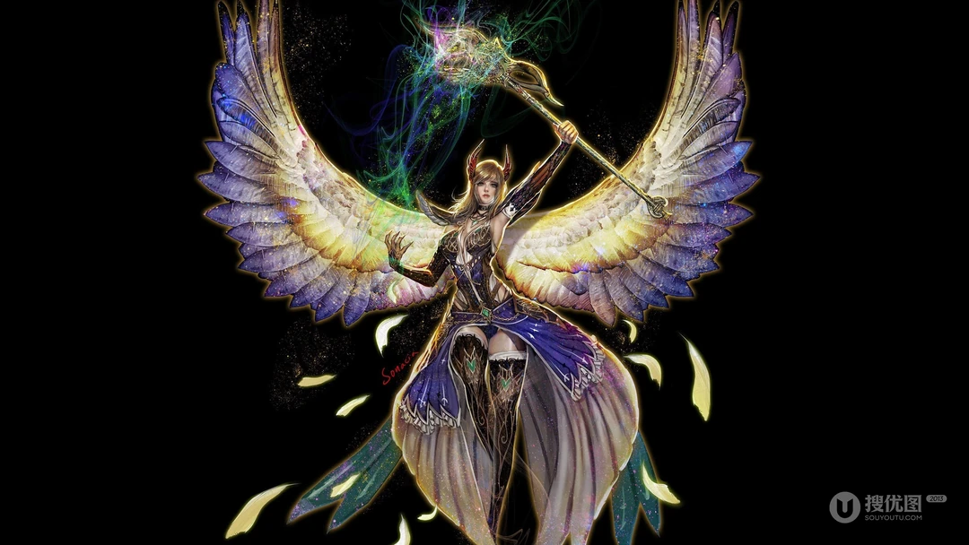 带翅膀的动漫人物插画桌面壁纸图片