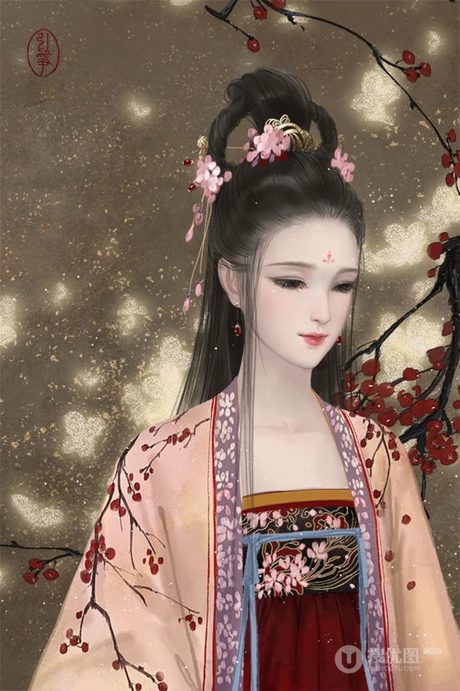 古风美人，二次元古典古风美人手绘图片，绘师引筝作品
