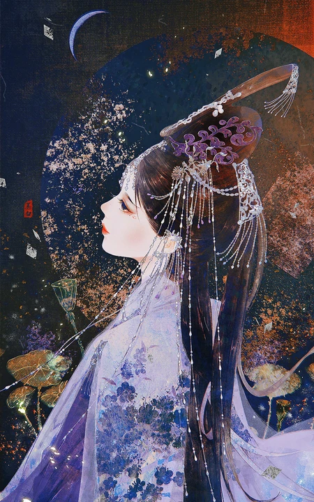 古风美人，唯美古风美人手绘插画美图，绘师画画的慕白作品
