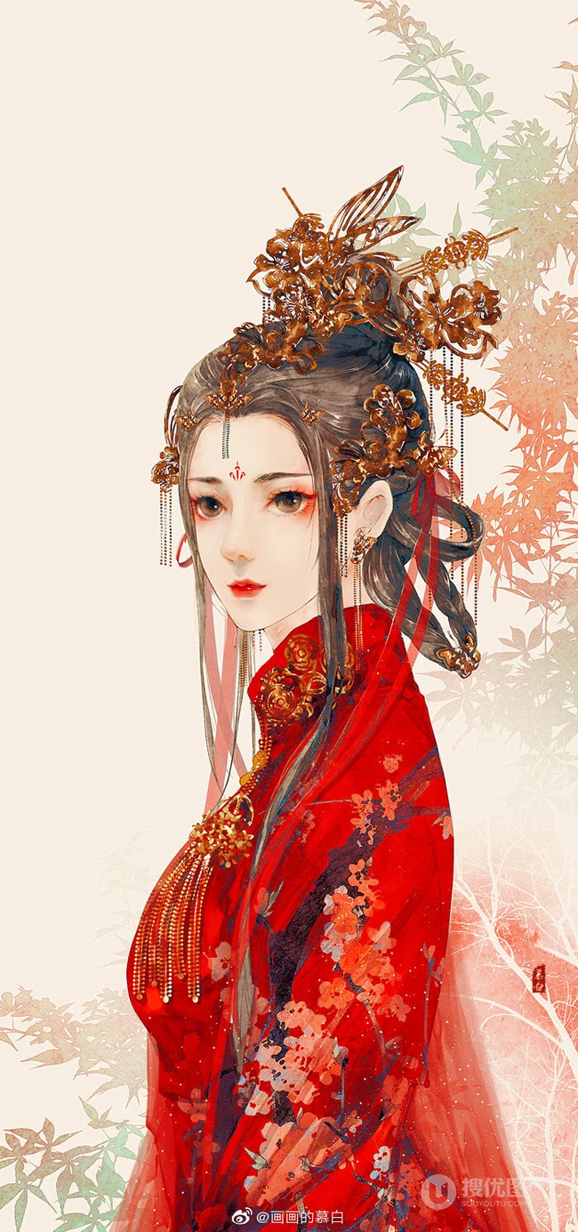 古风美人，唯美古风美人手绘插画美图，绘师画画的慕白作品