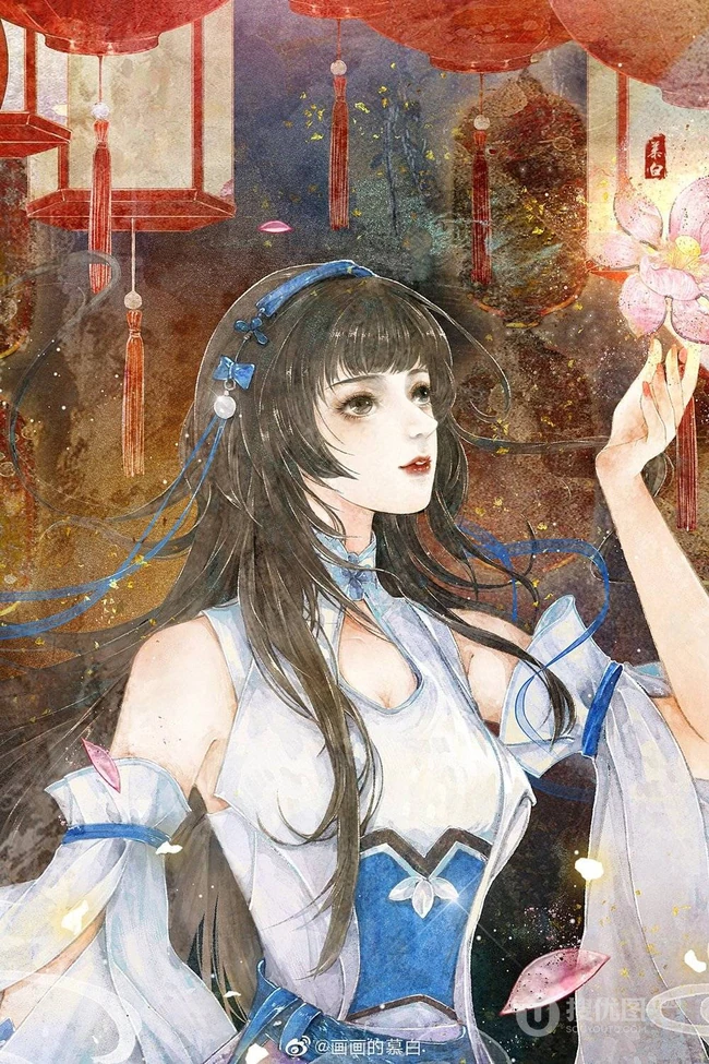 古风美人，唯美古风美人手绘插画美图，绘师画画的慕白作品