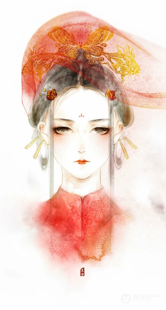 古风美人，唯美古风美人手绘插画美图，绘师画画的慕白作品