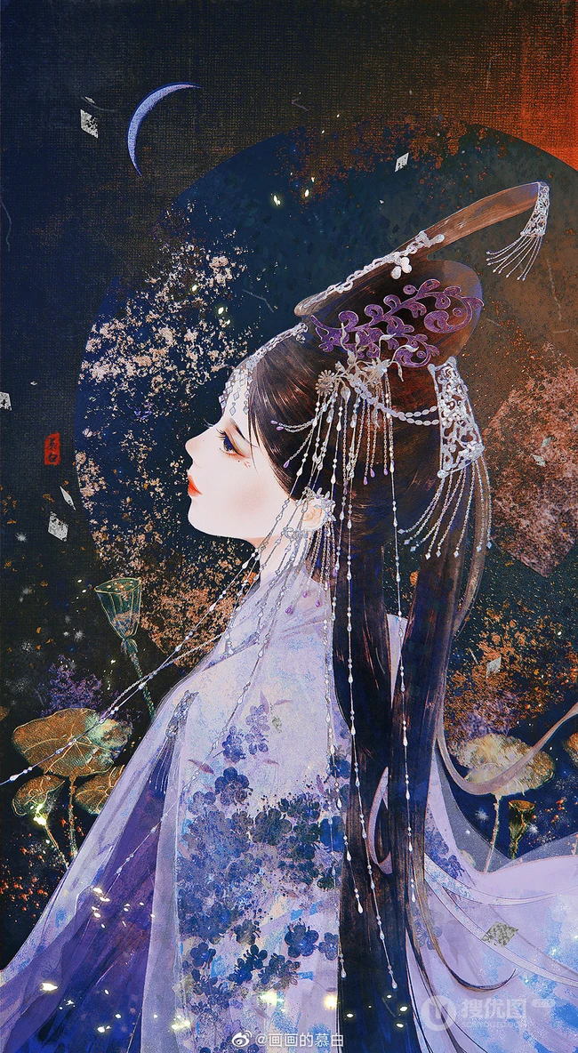 古风美人，唯美古风美人手绘插画美图，绘师画画的慕白作品