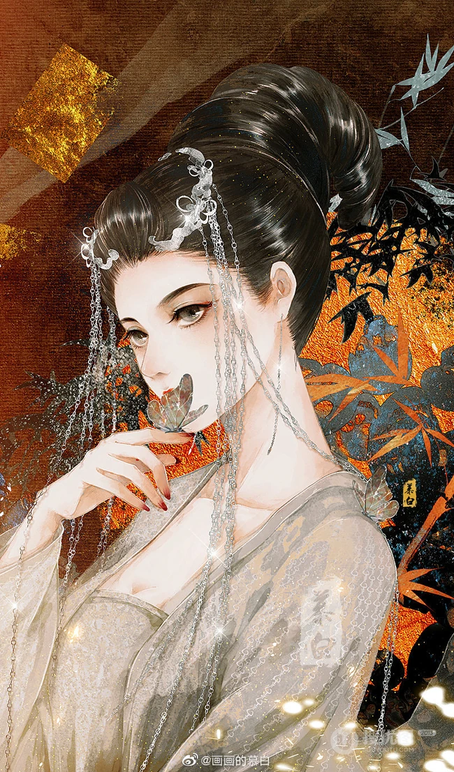 古风美人，唯美古风美人手绘插画美图，绘师画画的慕白作品
