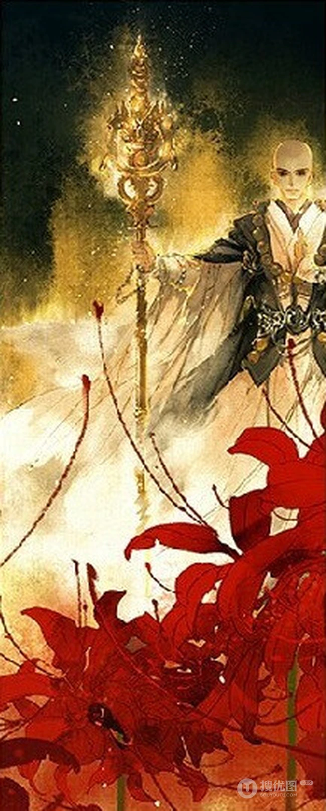 和尚图片，精美二次元少林光头和尚禅意手绘插画图片