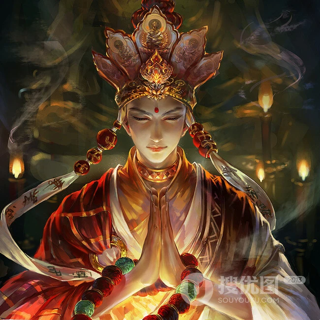 和尚图片，精美二次元少林光头和尚禅意手绘插画图片