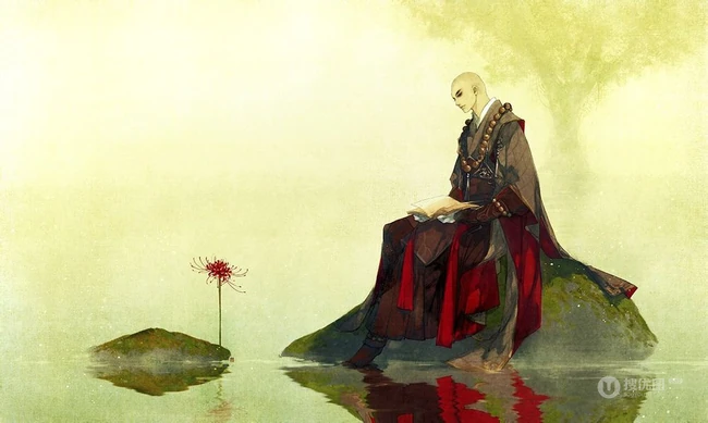 和尚图片，精美二次元少林光头和尚禅意手绘插画图片