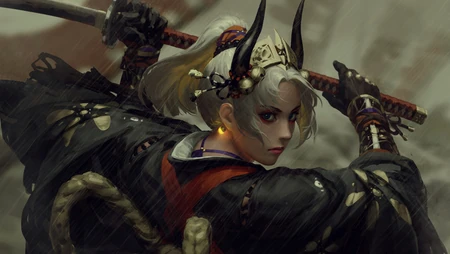 拿剑的日本武士和欧洲战士，日本古代女武士壁纸图片