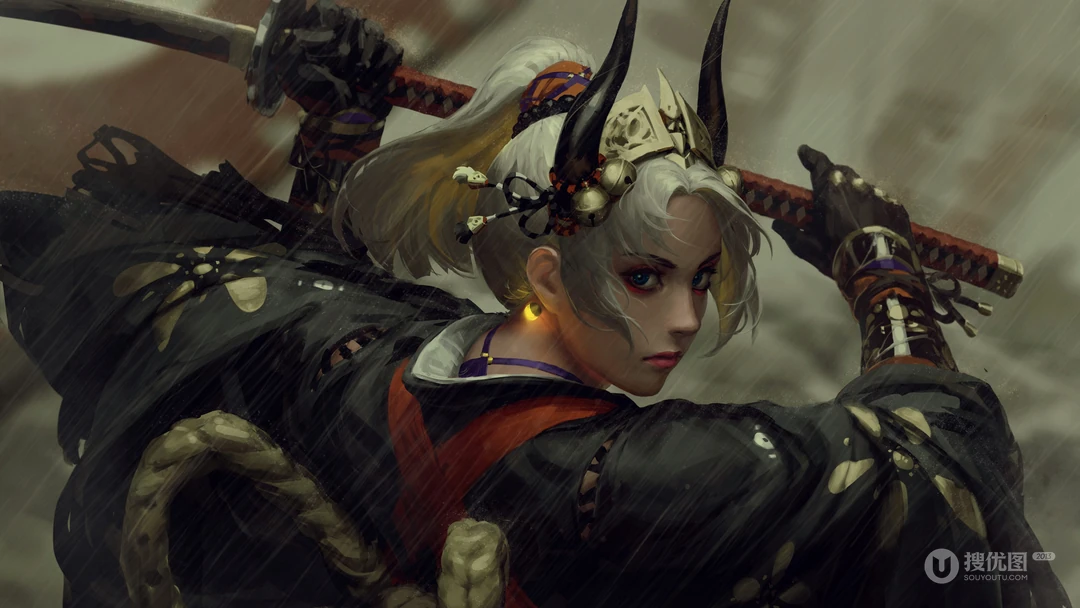 拿剑的日本武士和欧洲战士，日本古代女武士壁纸图片