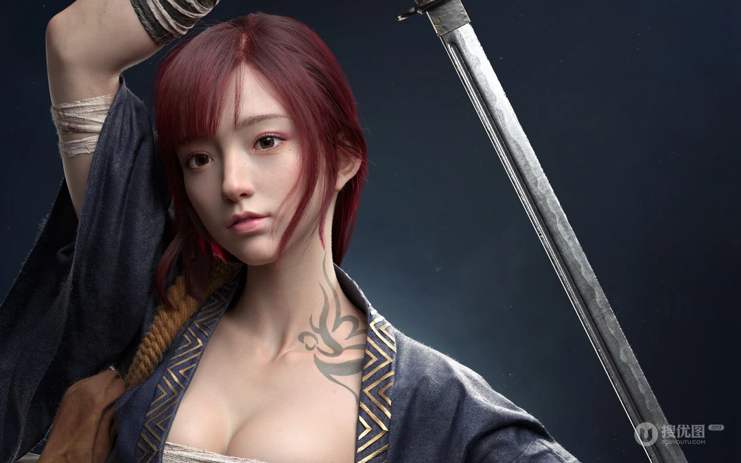 长发帅气日本女武士，雷神里的女战神高清电脑壁纸