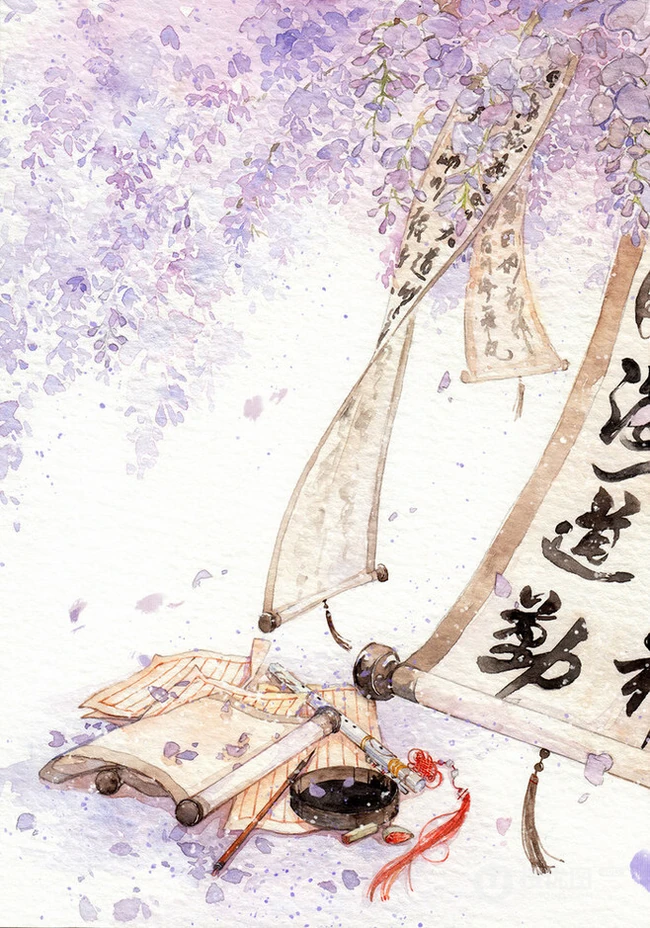 剑三水彩创意插画，国风武侠风格创意水彩画美图