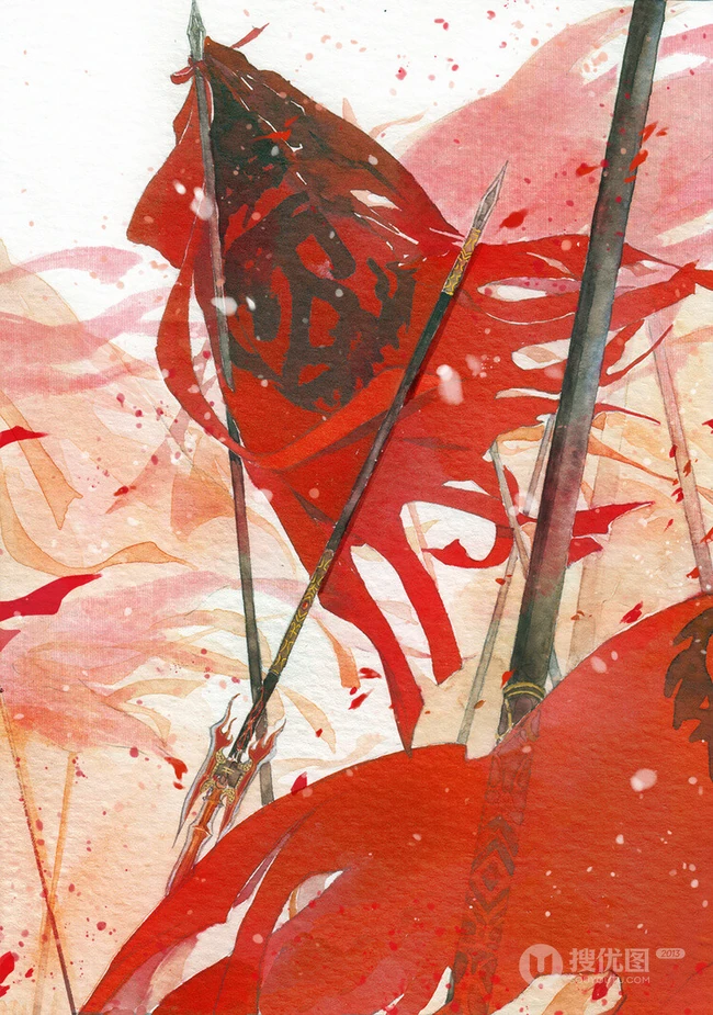 剑三水彩创意插画，国风武侠风格创意水彩画美图