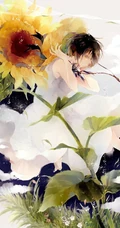 手绘的向日葵少女插画黄黄的画面好唯美