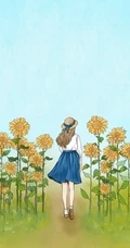 手绘的向日葵少女插画黄黄的画面好唯美