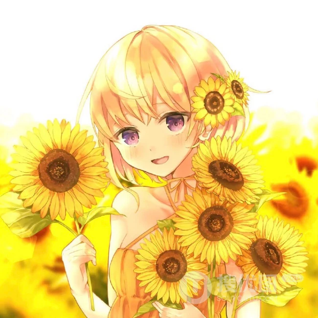 手绘的向日葵少女插画黄黄的画面好唯美